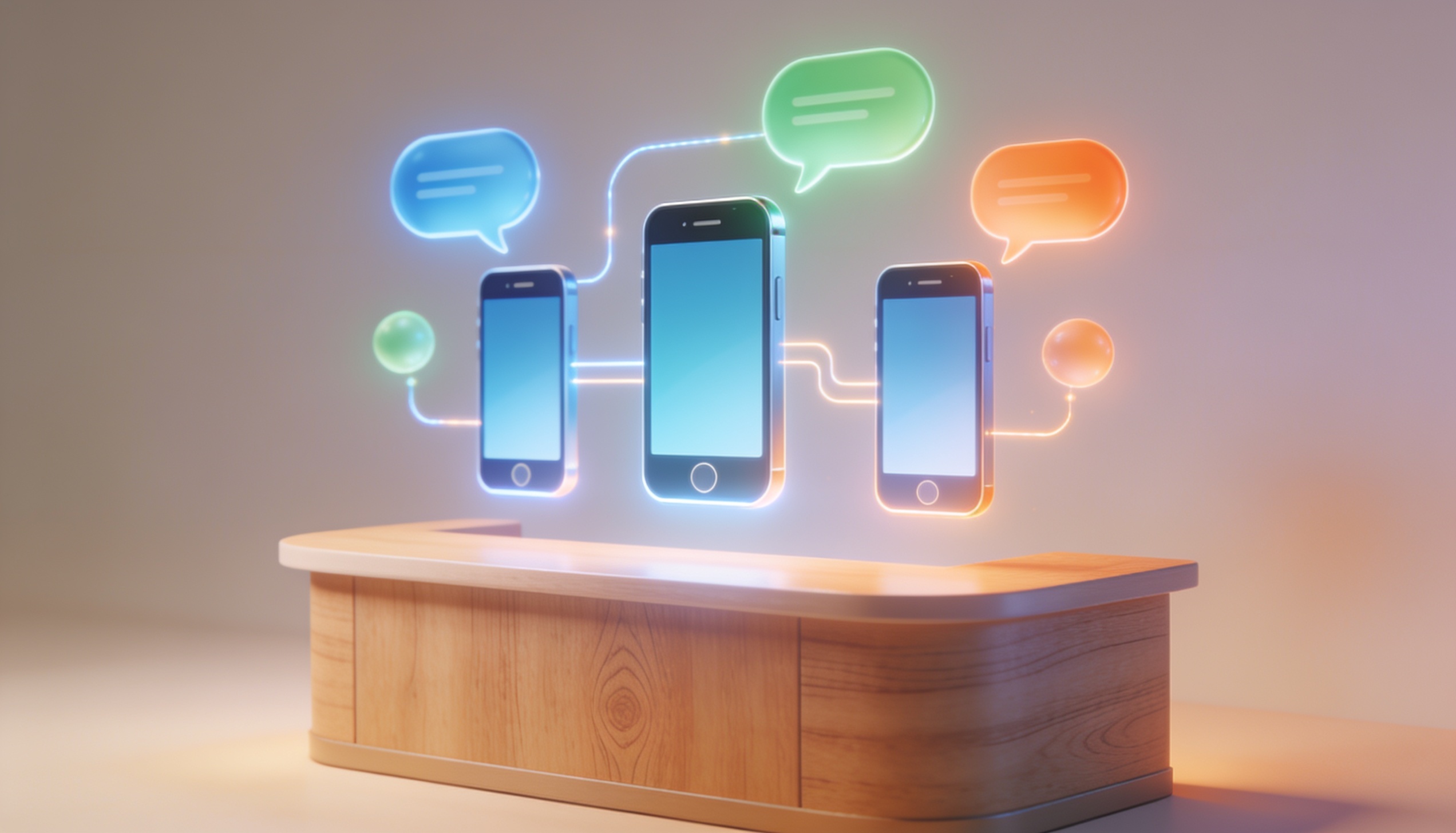 Three AI chatbot smartphones with chat bubbles representing Tidio Chatbase and Freshdesk comparison