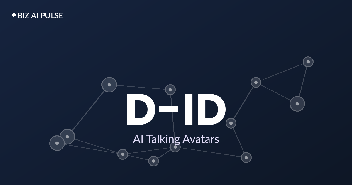 כרטיס נושא ממותג של Biz AI Pulse עם השם D-ID והכיתוב AI Talking Avatars