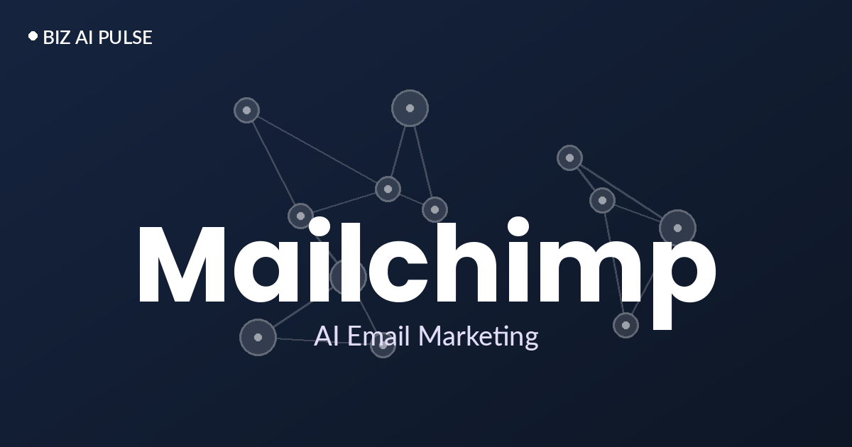 כרטיס נושא ממותג של Biz AI Pulse עם השם Mailchimp והכיתוב AI Email Marketing